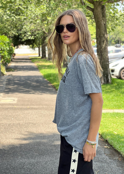 Hammill and Co Varsity logo tee in our standard fit. Grey marle body colour with a black Hammill and Co print on the front.