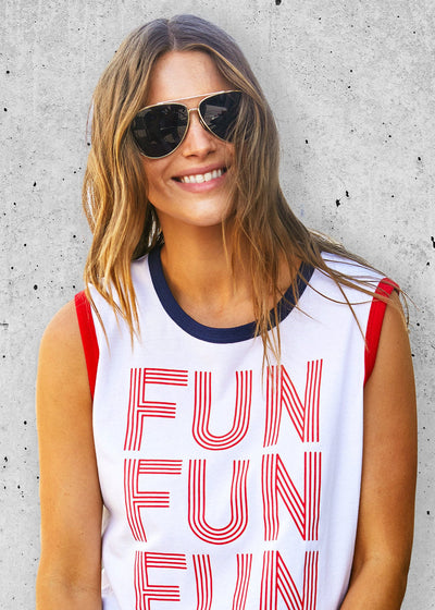 FUN SUMMER TANK - WHITE/NAVY/RED