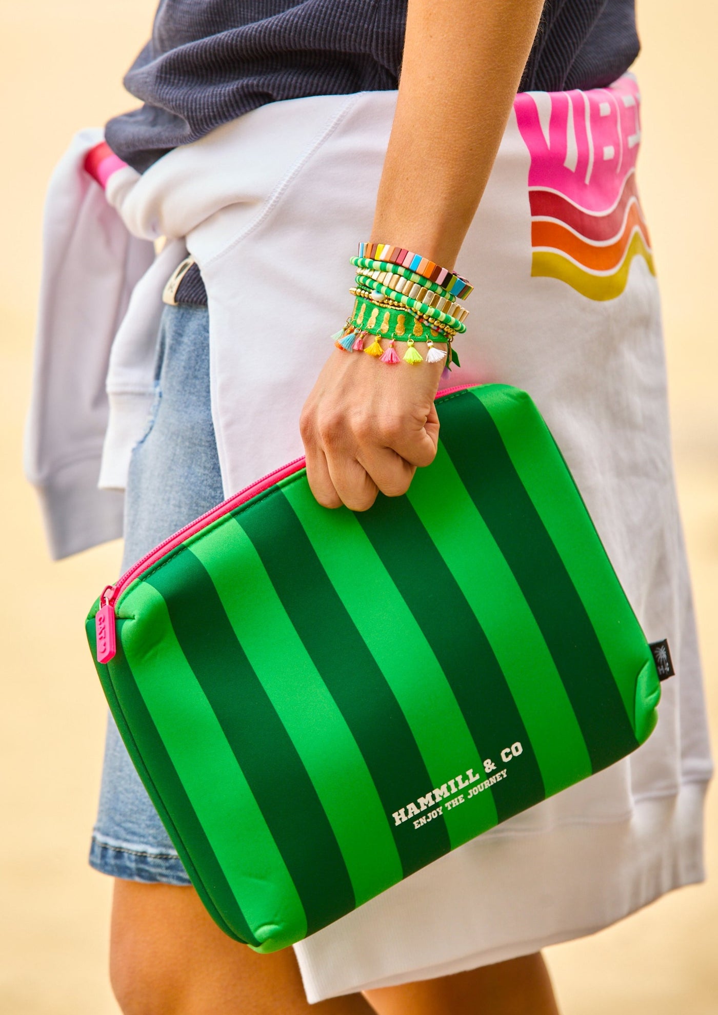 LARGE GREEN STRIPE POUCH