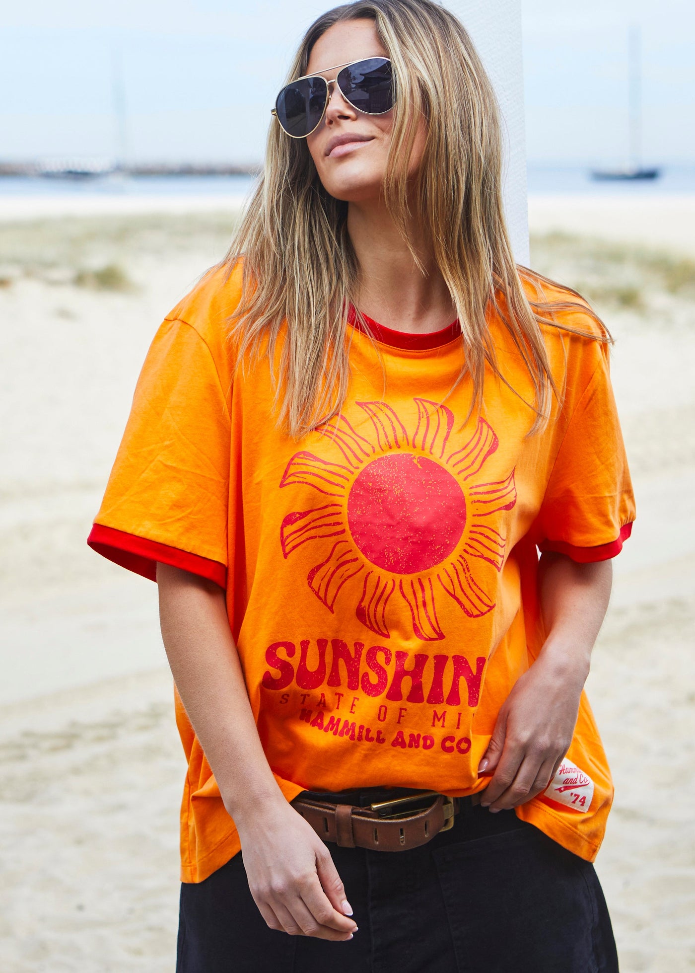 SUNSHINE STATE OF MIND RINGER TEE - ORANGE/RED