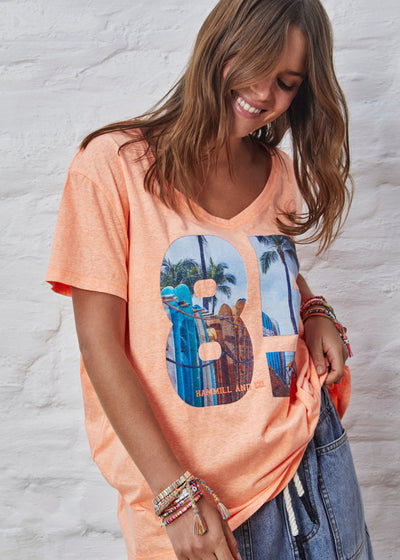 PALM V NECK TEE - ORANGE - SALE