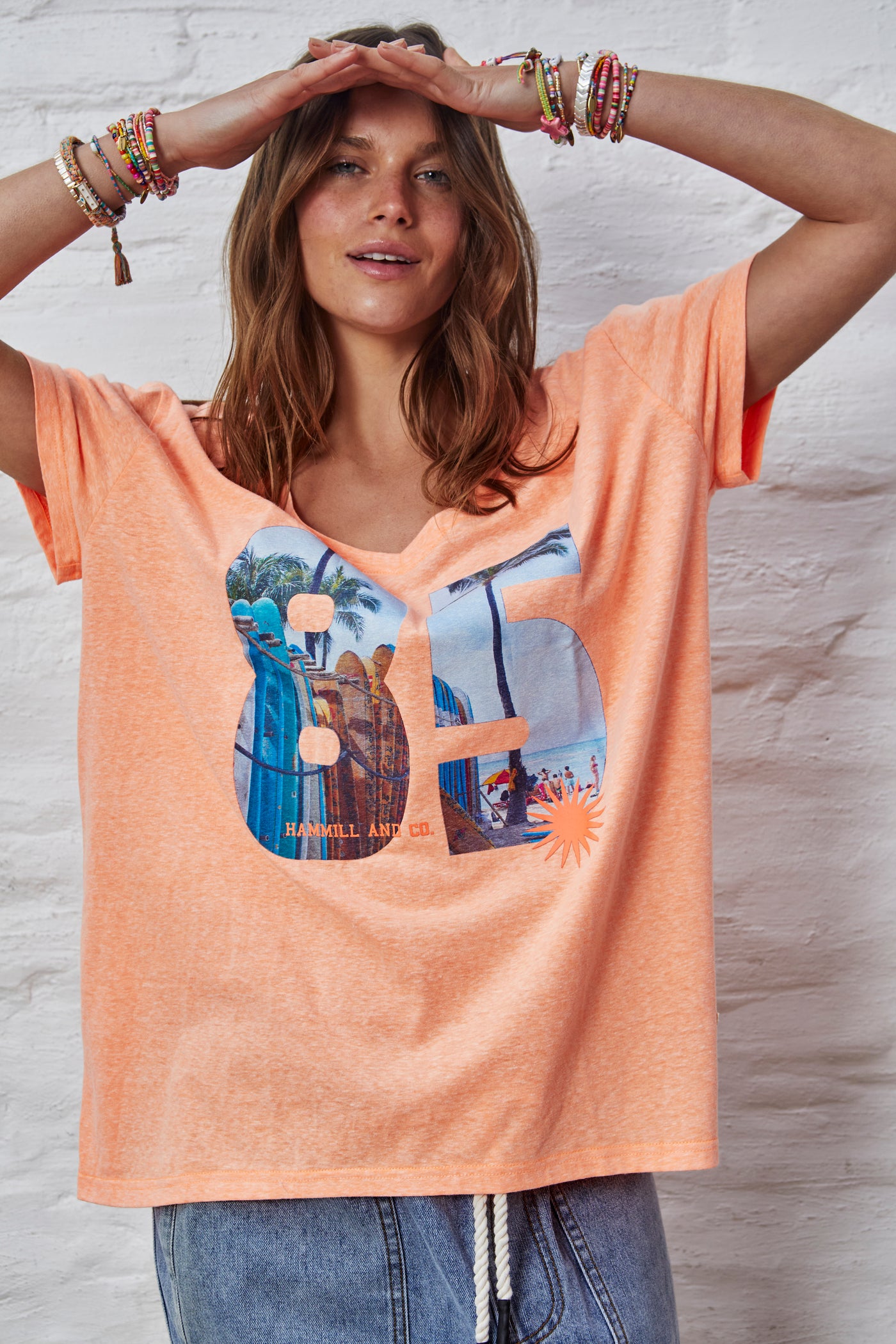 PALM V NECK TEE - ORANGE - SALE