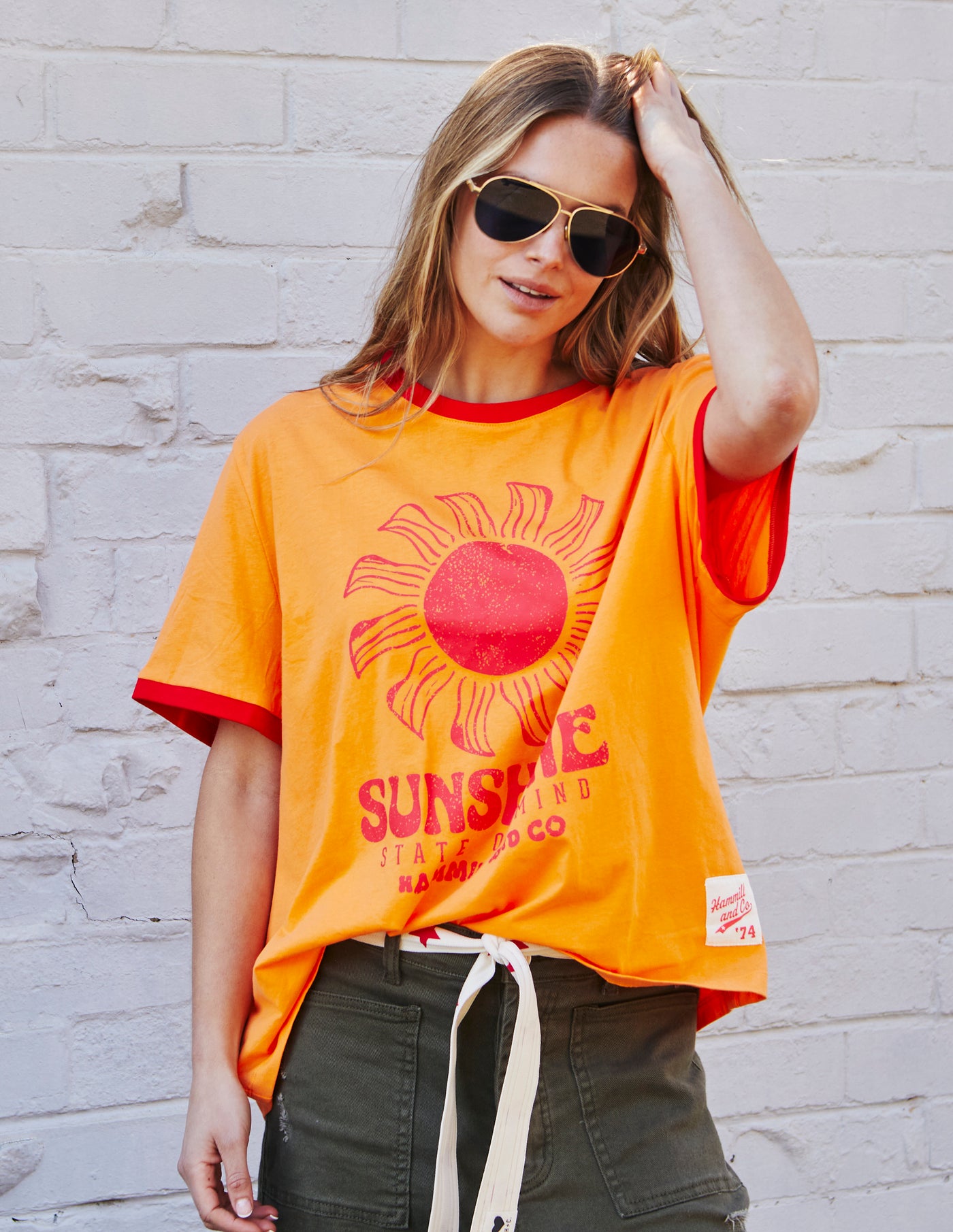 SUNSHINE STATE OF MIND RINGER TEE - ORANGE/RED