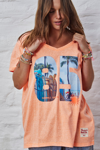 PALM V NECK TEE - ORANGE - SALE