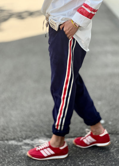 SPORTY VELOUR TRACK PANT - NAVY
